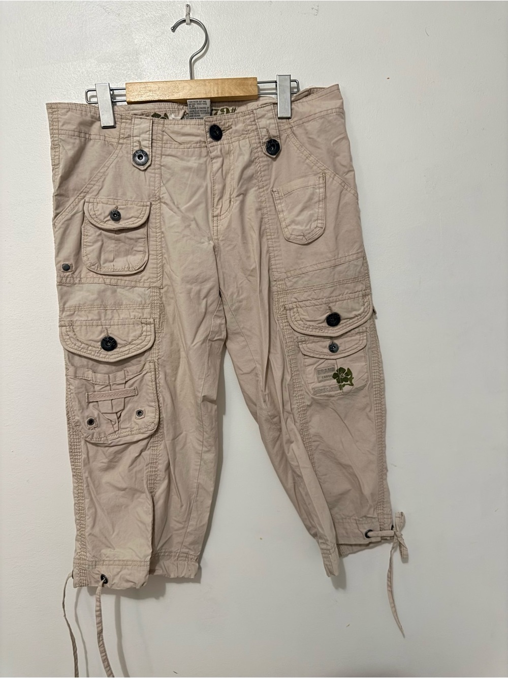 Cargo Beige Capris with Green Floral Print